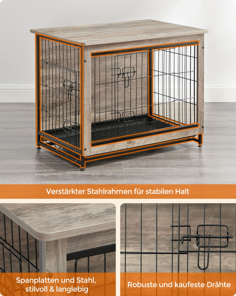 Rootz Greige Dog Cage - Pet Crate - Kennel - Chipboard and Steel Construction - Spacious Interior - Easy Assembly - 82.5cm x 56cm x 64cm - Max Load Capacity 70kg