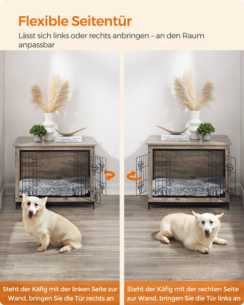 Rootz Greige Dog Cage - Pet Crate - Kennel - Chipboard and Steel Construction - Spacious Interior - Easy Assembly - 82.5cm x 56cm x 64cm - Max Load Capacity 70kg