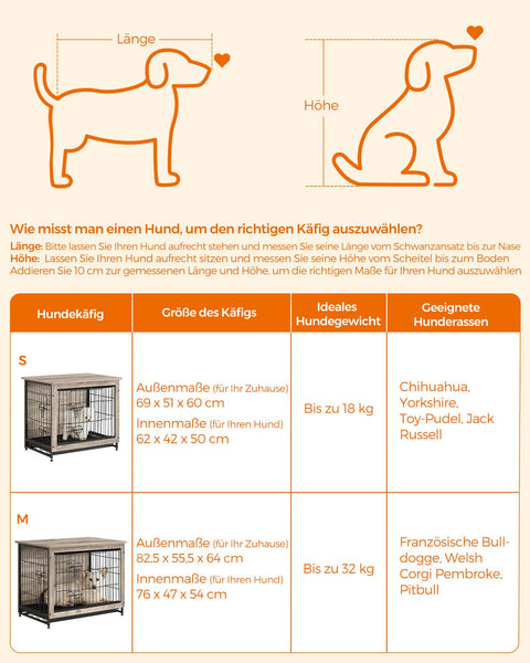 Rootz Greige Dog Cage - Pet Crate - Kennel - Chipboard and Steel Construction - Spacious Interior - Easy Assembly - 82.5cm x 56cm x 64cm - Max Load Capacity 70kg