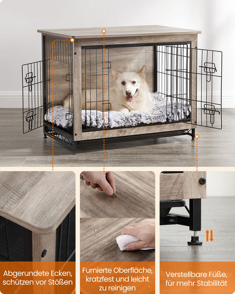 Rootz Greige Dog Cage - Pet Crate - Kennel - Chipboard and Steel Construction - Spacious Interior - Easy Assembly - 82.5cm x 56cm x 64cm - Max Load Capacity 70kg