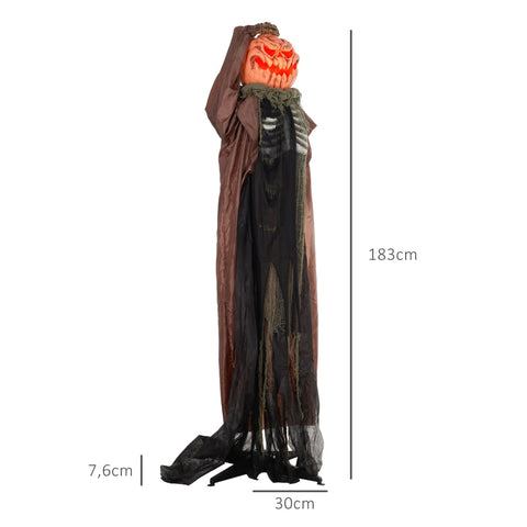 Rootz Animated Halloween Decoration - Skull Pumpkin Ghost - Pop-Up Head - Glowing Eyes - Eerie Howls - Easy Assembly - 65cm x 20cm x 183cm