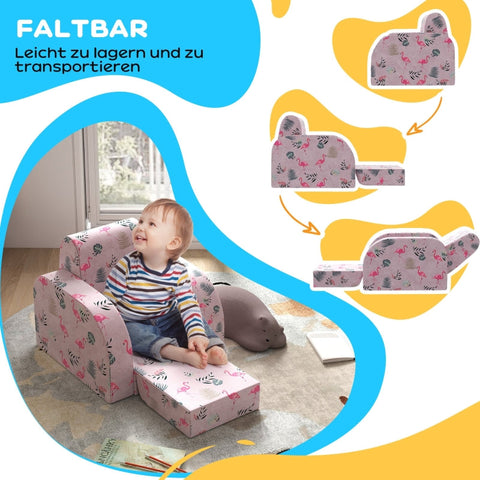 Rootz Kids Flamingo Armchair - Children's Sofa - Transforming Seat - Foldable Bed - Cozy Cover - Portable Design - 46.5cm x 93cm x 28.5cm