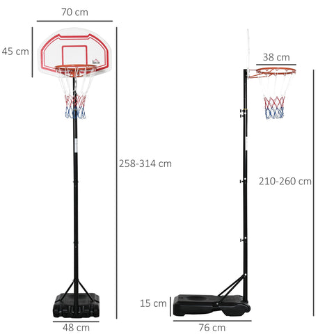 Rootz Outdoor Basketball Hoop - Adjustable Net - Portable Backboard - Stability Base - 70cm x 76cm x 258-314cm