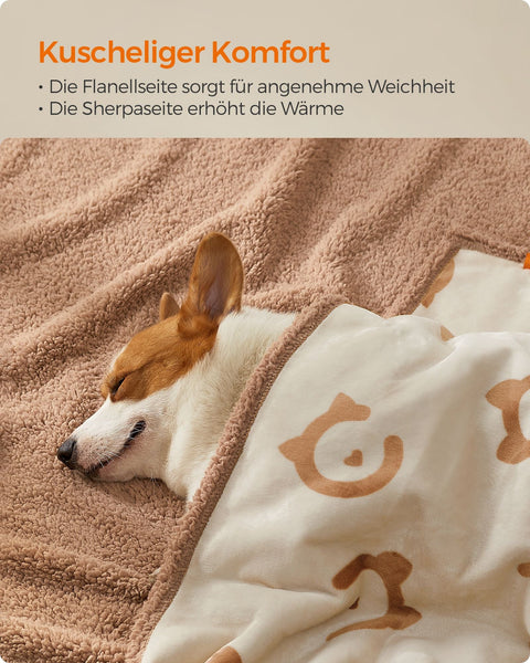 Rootz Pet Blanket - Dog Blanket - Puppy Throw - Sherpa Material - TPU Film - Flannel Fabric - Lightweight - Large Size - Beige - 127cm x 101cm