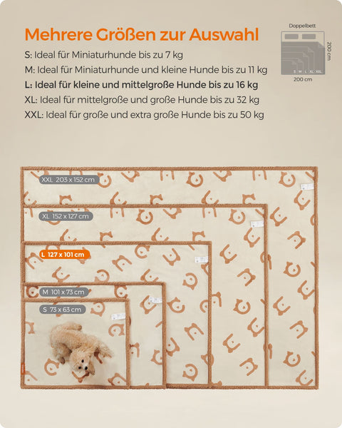 Rootz Pet Blanket - Dog Blanket - Puppy Throw - Sherpa Material - TPU Film - Flannel Fabric - Lightweight - Large Size - Beige - 127cm x 101cm