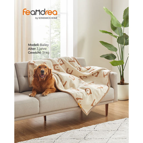 Rootz Pet Blanket - Dog Blanket - Cat Throw - Sherpa Fleece - TPU Film - Flannel - Lightweight - Large Size - Beige - 152cm x 127cm - 0.9kg