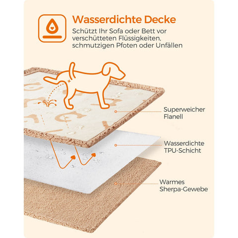 Rootz Pet Blanket - Dog Blanket - Cat Throw - Sherpa Fleece - TPU Film - Flannel - Lightweight - Large Size - Beige - 152cm x 127cm - 0.9kg