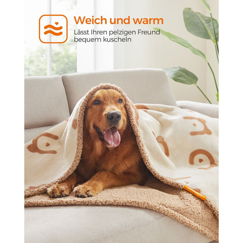 Rootz Pet Blanket - Dog Blanket - Cat Throw - Sherpa Fleece - TPU Film - Flannel - Lightweight - Large Size - Beige - 152cm x 127cm - 0.9kg