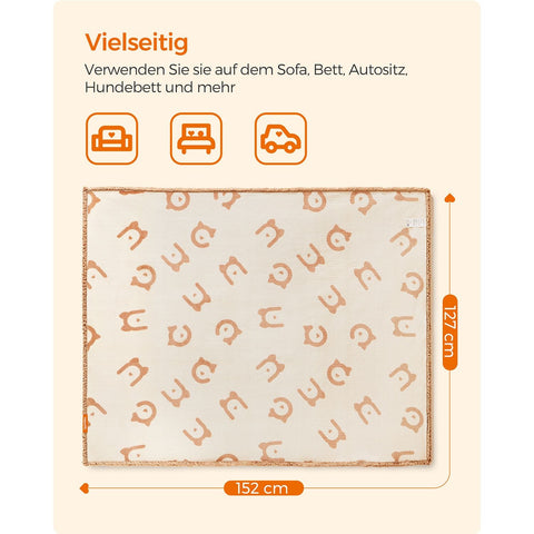 Rootz Pet Blanket - Dog Blanket - Cat Throw - Sherpa Fleece - TPU Film - Flannel - Lightweight - Large Size - Beige - 152cm x 127cm - 0.9kg