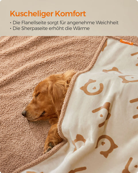 Rootz Pet Blanket - Dog Blanket - Sherpa Blanket - TPU Film - Flannel - Lightweight - Soft - Durable - Beige - 203cm x 152cm - 1.5kg