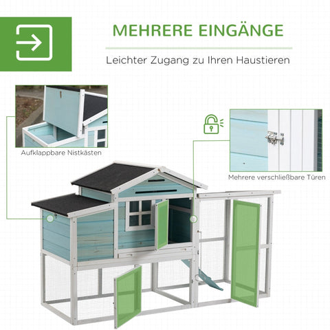 Rootz Chicken Coop - Winterproof Poultry House - Easy to Clean Hen House - Spacious and Secure - 193cm x 78cm x 115cm - Fir Wood Construction