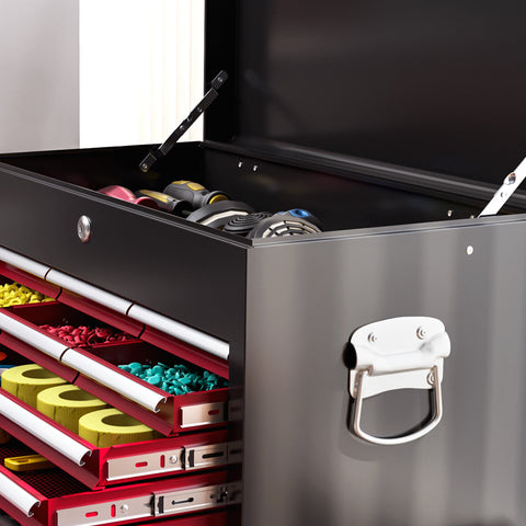 Rootz Tool Trolley - Workshop Trolley - Mobile Tool Chest - Lockable Drawers - Red Steel - 14 Drawers - 60x26x34cm & 76x33x75cm