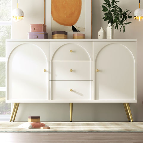 Rootz Elegant Sideboard - Chest of Drawers - Bedroom Storage - Durable Design - 140cm x 84cm x 40cm - Cream White