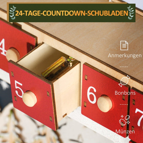 Rootz Christmas Advent Calendar - LED Lit - Large Drawers - Festive Decor - MDF - 34cm x 7cm x 34cm