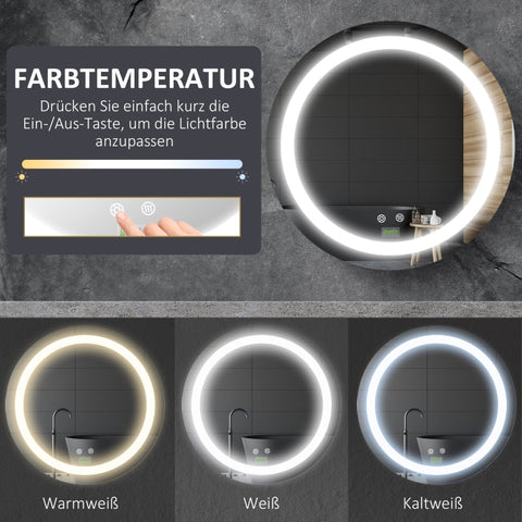 Rootz LED Bathroom Mirror - Wall Mounted Makeup Mirror - Round Vanity Mirror - Adjustable Brightness - Anti-Fog - 50cm x 4.6cm