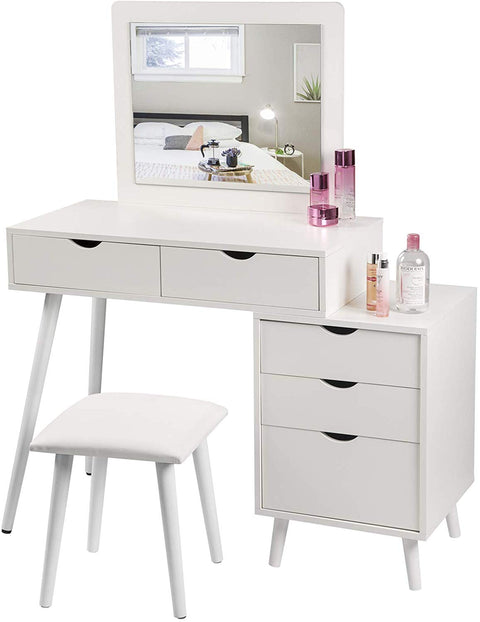 Rootz Cosmetic Dressing Table Set with Stool - Vanity Desk - Makeup Station - Ample Storage, Versatile Design, Built-in Large Mirror - MDF and Glass - 80cm x 40cm x 125cm