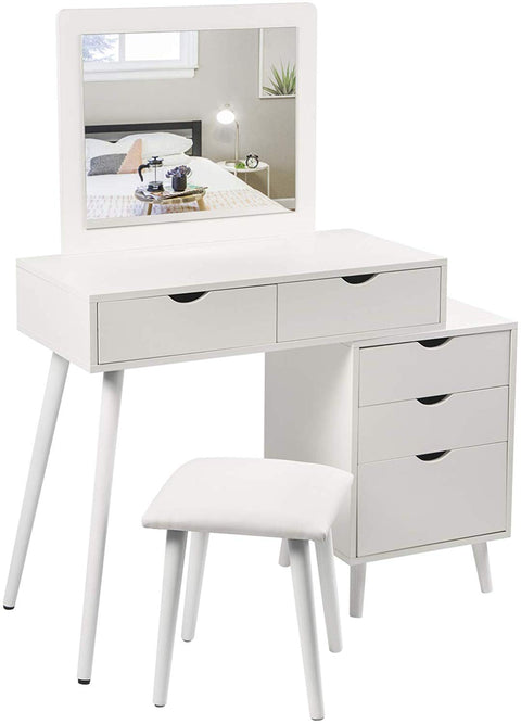 Rootz Cosmetic Dressing Table Set with Stool - Vanity Desk - Makeup Station - Ample Storage, Versatile Design, Built-in Large Mirror - MDF and Glass - 80cm x 40cm x 125cm