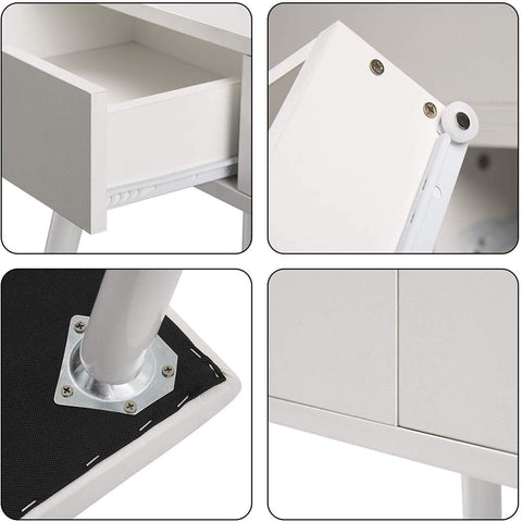 Rootz Cosmetic Dressing Table Set with Stool - Vanity Desk - Makeup Station - Ample Storage, Versatile Design, Built-in Large Mirror - MDF and Glass - 80cm x 40cm x 125cm