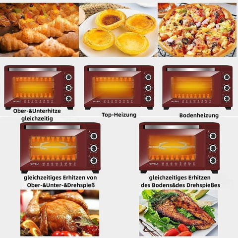 Rootz High-Performance Mini Oven - Compact Kitchen Appliance - Electric Oven - Fast Heating - Large Capacity - Easy Clean - 51.8cm x 32.5cm x 37.8cm