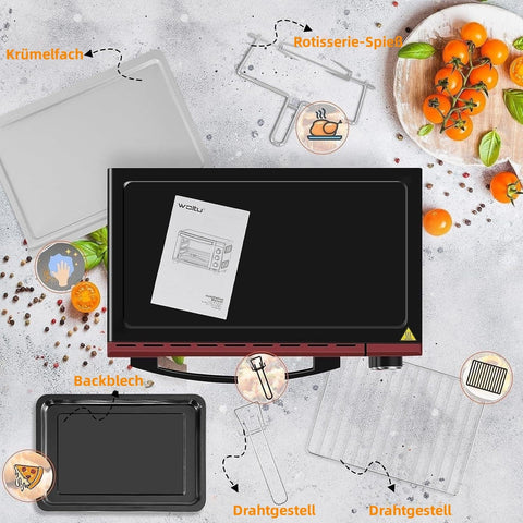 Rootz High-Performance Mini Oven - Compact Kitchen Appliance - Electric Oven - Fast Heating - Large Capacity - Easy Clean - 51.8cm x 32.5cm x 37.8cm