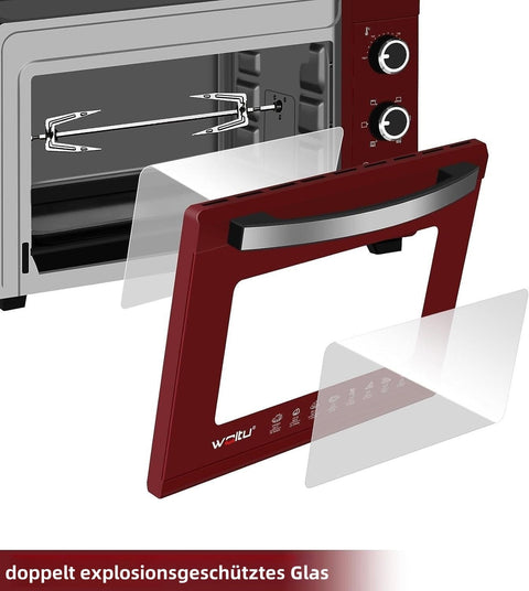 Rootz High-Performance Mini Oven - Compact Kitchen Appliance - Electric Oven - Fast Heating - Large Capacity - Easy Clean - 51.8cm x 32.5cm x 37.8cm