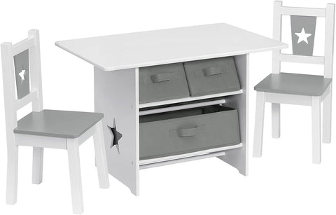 Rootz Children's Seating Group - Star-Patterned Table and Chairs - Kids' Activity Set - Safe Rounded Design, Ample Storage, Durable Build - Table: 72cm x 50cm x 49cm, Chair: 27cm x 52cm x 27cm