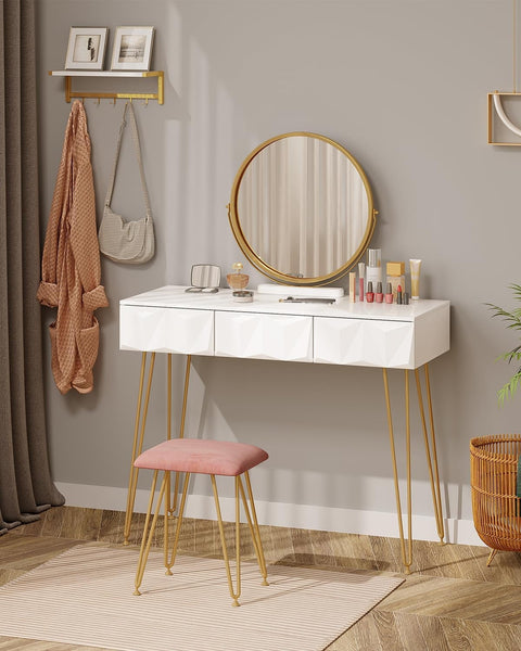 Rootz Elegant Dressing Table Set - Vanity Table - Makeup Desk - Stable & Durable - Efficient Storage - Luxurious Comfort - 100cm x 79cm x 40cm