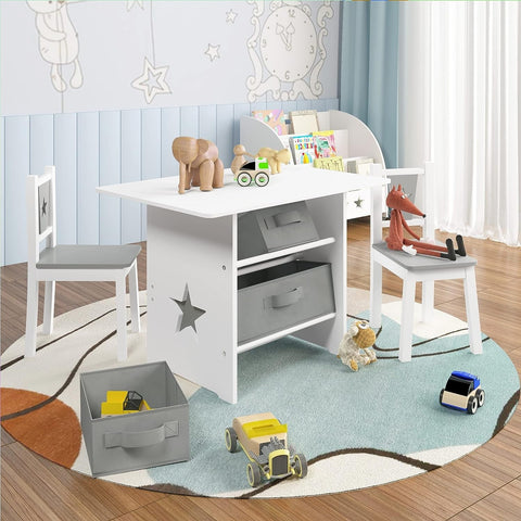 Rootz Children's Seating Group - Star-Patterned Table and Chairs - Kids' Activity Set - Safe Rounded Design, Ample Storage, Durable Build - Table: 72cm x 50cm x 49cm, Chair: 27cm x 52cm x 27cm