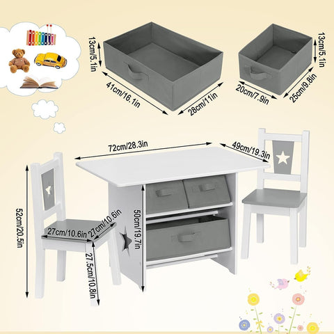 Rootz Children's Seating Group - Star-Patterned Table and Chairs - Kids' Activity Set - Safe Rounded Design, Ample Storage, Durable Build - Table: 72cm x 50cm x 49cm, Chair: 27cm x 52cm x 27cm