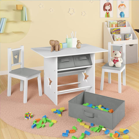 Rootz Children's Seating Group - Star-Patterned Table and Chairs - Kids' Activity Set - Safe Rounded Design, Ample Storage, Durable Build - Table: 72cm x 50cm x 49cm, Chair: 27cm x 52cm x 27cm