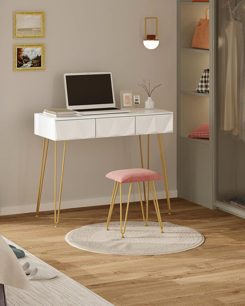 Rootz Elegant Dressing Table Set - Vanity Table - Makeup Desk - Stable & Durable - Efficient Storage - Luxurious Comfort - 100cm x 79cm x 40cm