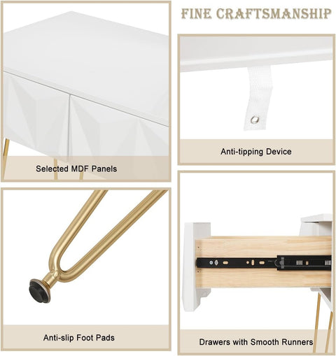 Rootz Elegant Dressing Table Set - Vanity Table - Makeup Desk - Stable & Durable - Efficient Storage - Luxurious Comfort - 100cm x 79cm x 40cm
