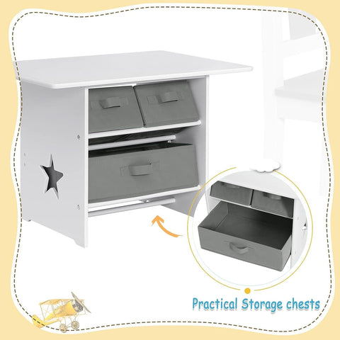 Rootz Children's Seating Group - Star-Patterned Table and Chairs - Kids' Activity Set - Safe Rounded Design, Ample Storage, Durable Build - Table: 72cm x 50cm x 49cm, Chair: 27cm x 52cm x 27cm
