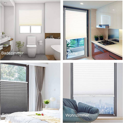 Rootz Pleated Blind - Polyester Window Shade - No Drill Curtain - Sun Protection - 45cm to 120cm Width - Aluminum Profile - Klemmfix Assembly