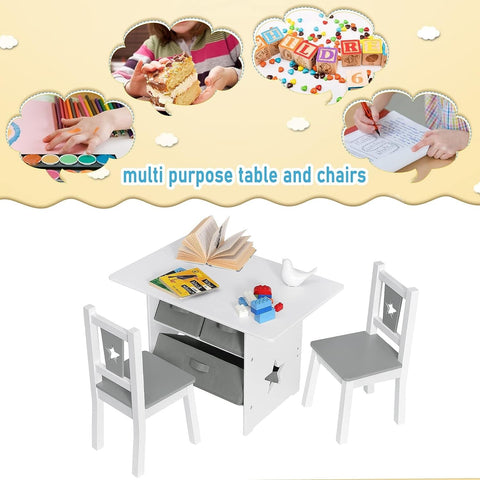 Rootz Children's Seating Group - Star-Patterned Table and Chairs - Kids' Activity Set - Safe Rounded Design, Ample Storage, Durable Build - Table: 72cm x 50cm x 49cm, Chair: 27cm x 52cm x 27cm