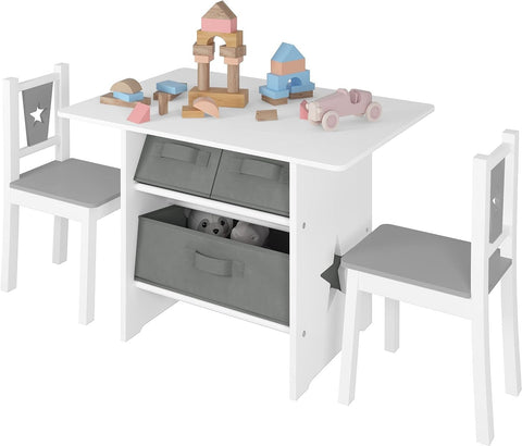 Rootz Children's Seating Group - Star-Patterned Table and Chairs - Kids' Activity Set - Safe Rounded Design, Ample Storage, Durable Build - Table: 72cm x 50cm x 49cm, Chair: 27cm x 52cm x 27cm