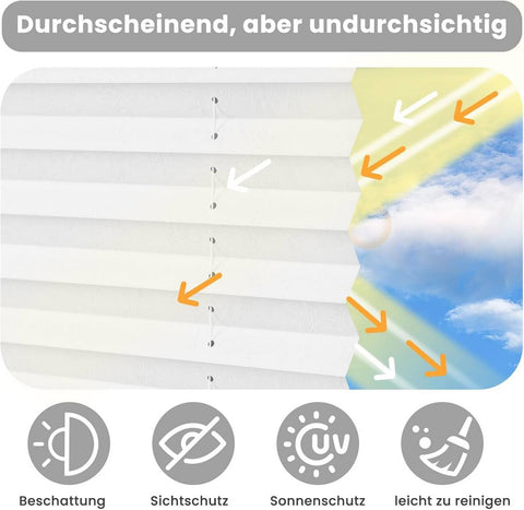 Rootz Pleated Blind with Suction Cups - Folding Window Shade - Translucent Window Covering - Height Adjustable - Easy Installation - 50cm x 120cm