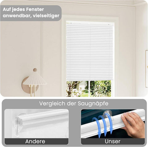 Rootz Pleated Blind with Suction Cups - Folding Window Shade - Translucent Window Covering - Height Adjustable - Easy Installation - 50cm x 120cm