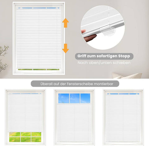 Rootz Pleated Blind with Suction Cups - Folding Window Shade - Translucent Window Covering - Height Adjustable - Easy Installation - 50cm x 120cm