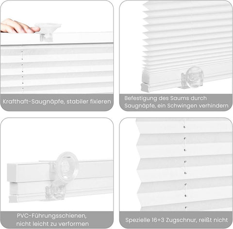 Rootz Pleated Blind with Suction Cups - Folding Window Shade - Translucent Window Covering - Height Adjustable - Easy Installation - 50cm x 120cm