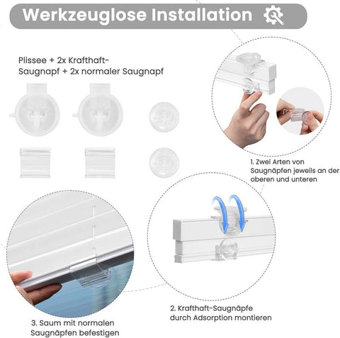 Rootz Pleated Blind with Suction Cups - Folding Window Shade - Translucent Window Covering - Height Adjustable - Easy Installation - 50cm x 120cm