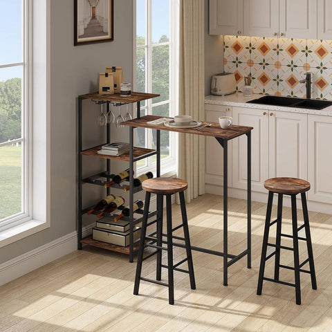 Rootz Multifunctional Bar Table - Dual-Level Tabletops - Storage Table - Integrated Wine Racks - Durable Design - W129.5 x H117 x D38 cm