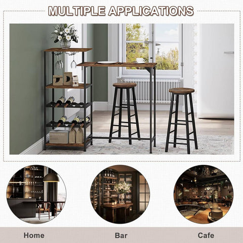 Rootz Multifunctional Bar Table - Dual-Level Tabletops - Storage Table - Integrated Wine Racks - Durable Design - W129.5 x H117 x D38 cm