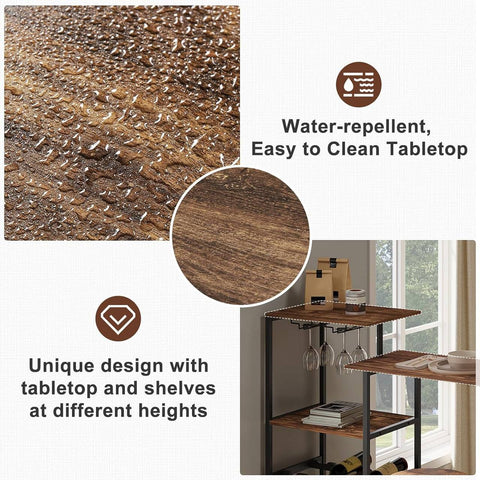 Rootz Multifunctional Bar Table - Dual-Level Tabletops - Storage Table - Integrated Wine Racks - Durable Design - W129.5 x H117 x D38 cm
