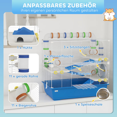 Rootz 4 Level Hamster Cage - Small Animal Habitat - Pet Enclosure - Entertaining Tube System - 78cm x 45cm x 73cm