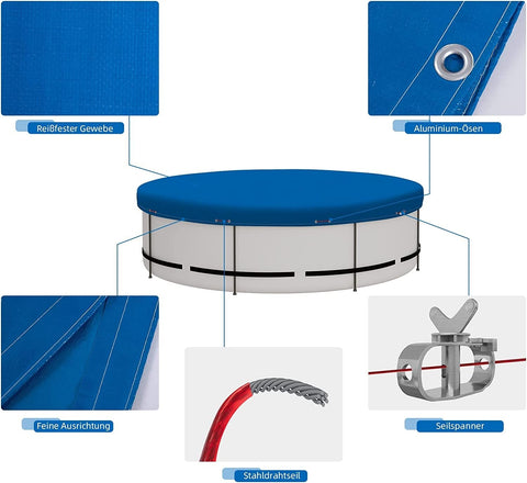 Rootz Pool Cover - Winter Tarpaulin - Swimming Pool Protection - Tear-Resistant - Dark Gray - Dust Protection - Multiple Size Options