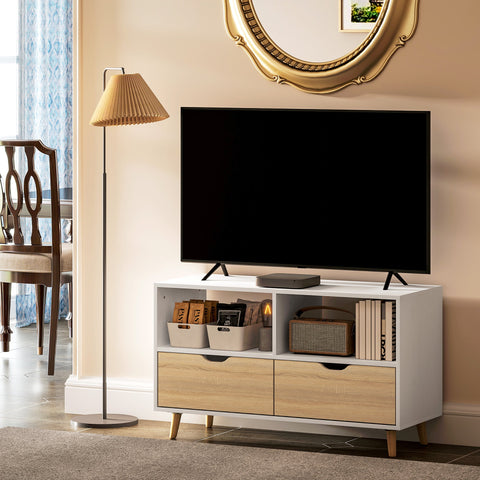 Rootz TV Cabinet - TV Chest - Media Console - Durable & Stylish - 99cm x 39cm x 58cm - White