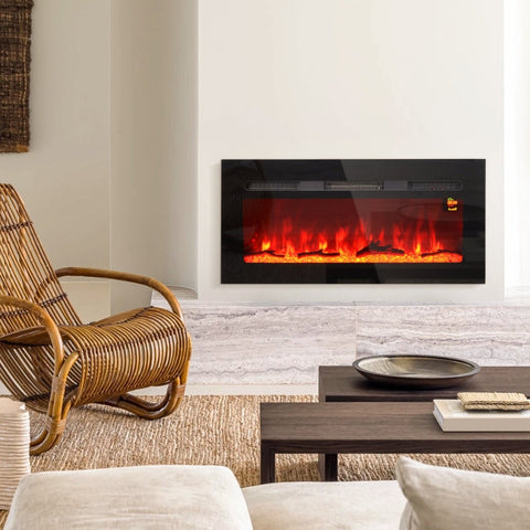 Rootz Wall-Mounted Electric Fireplace - Indoor Heater - Artificial Firewood - Adjustable Heat 1800W - 91.4cm x 15.8cm x 45cm