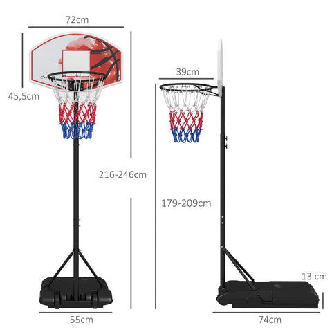 Rootz Freestanding Adjustable Basketball Hoop - Portable Hoop - Moveable Goal - Height Adaptable - 72L x 45.5H cm Backboard