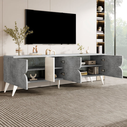 Rootz TV Cabinet with Open Compartments - Media Console - Entertainment Unit - Cable Management - 160cm x 40cm x 51cm